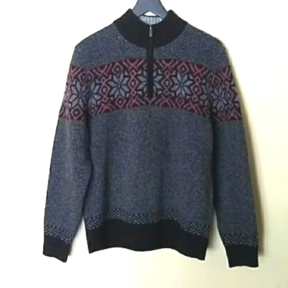L.L. Bean 100% Shetland Wool Fair Isle Nordic Quarter Zip Pullover Sweater M
